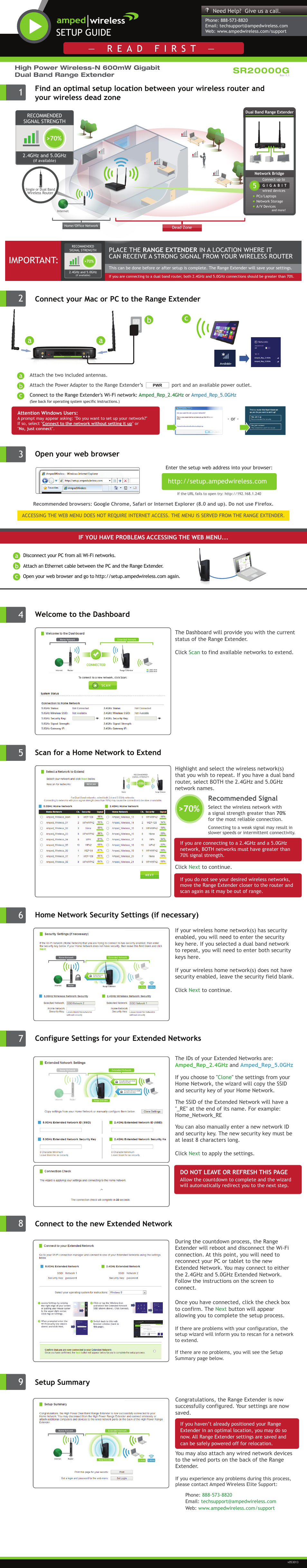 Amped Wireless SR20000G - High Power Wireless-N 600mW Gigabit Dual Band Range Extender User Manual | 2 pages