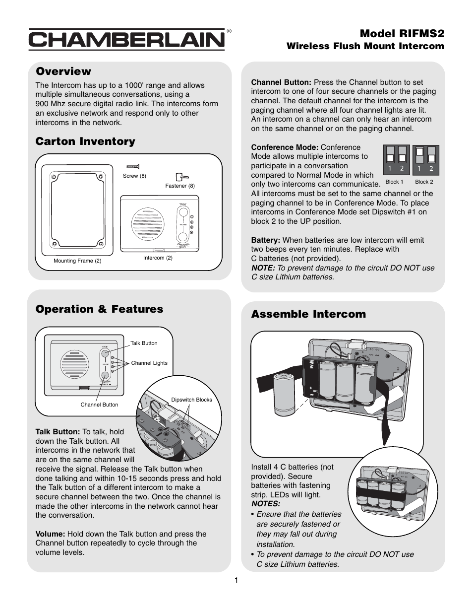 Chamberlain RIFMS2 User Manual | 4 pages