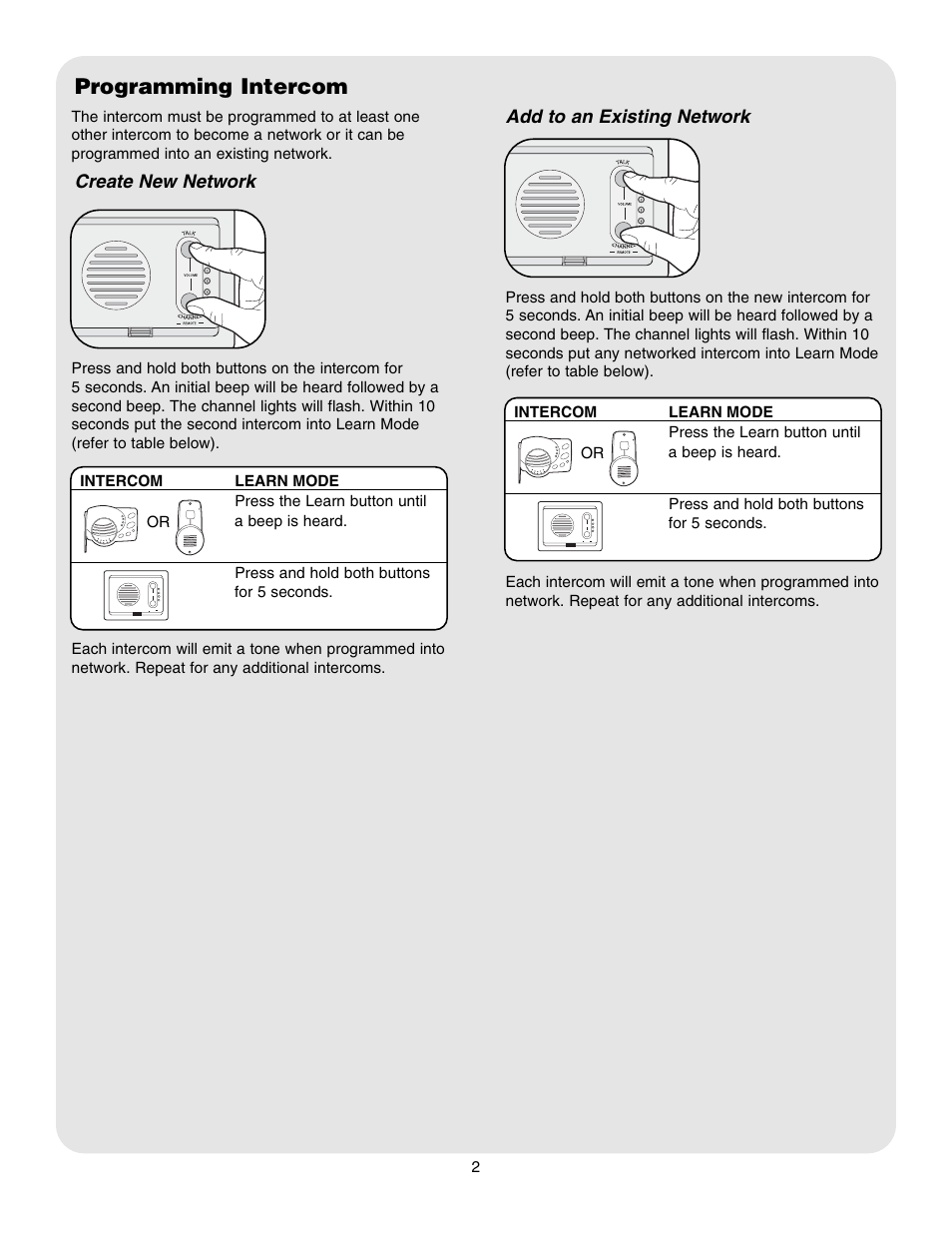 Programming intercom | Chamberlain RIFMS2 User Manual | Page 2 / 4