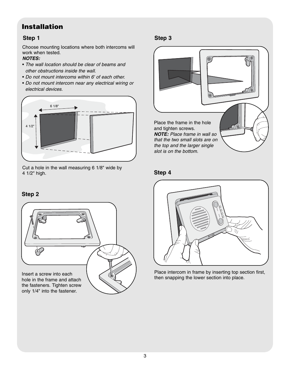 Installation, Step 1, Step 2 | Step 3, Step 4 | Chamberlain RIFMS2 User Manual | Page 3 / 4
