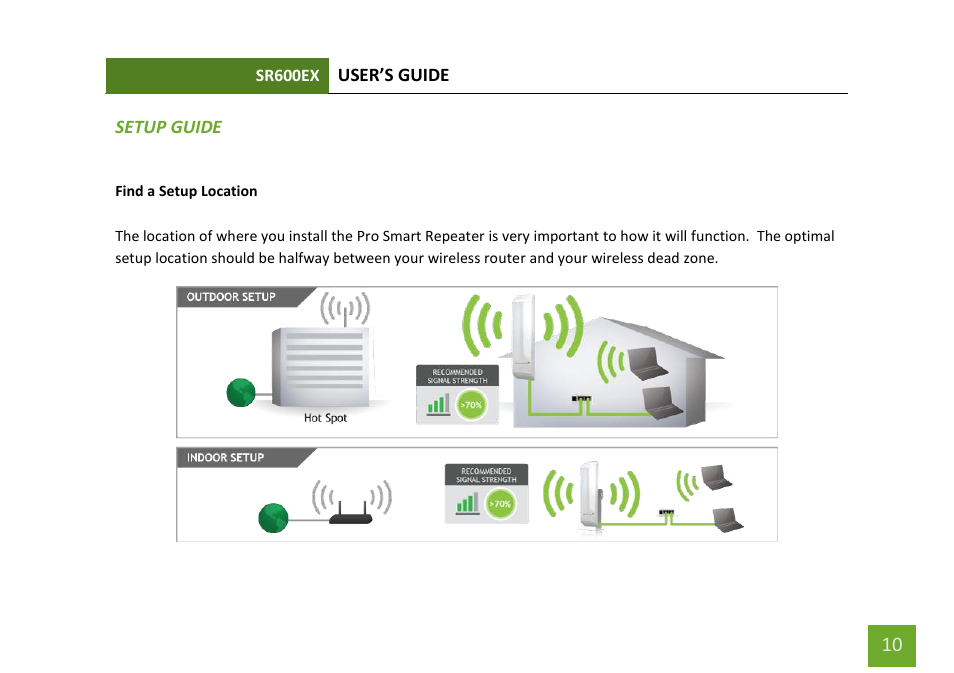 Find a setup location/ optimal positioning | Amped Wireless SR600EX - High Power Wireless-N 600mW Pro Range Extender User Manual | Page 11 / 59