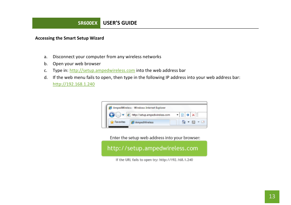 Access setup wizard | Amped Wireless SR600EX - High Power Wireless-N 600mW Pro Range Extender User Manual | Page 14 / 59