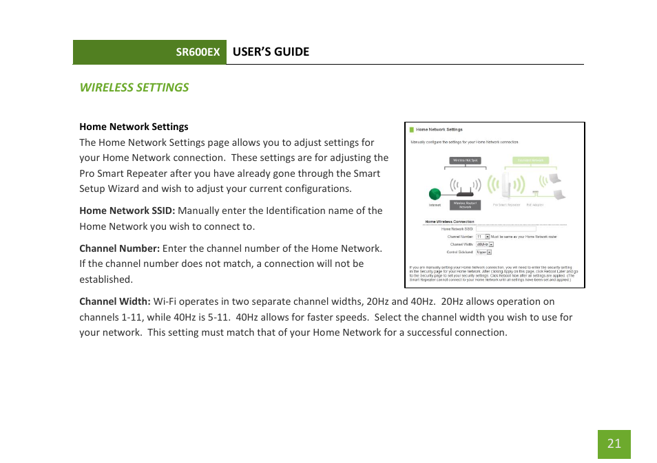 Wireless settings home network settings | Amped Wireless SR600EX - High Power Wireless-N 600mW Pro Range Extender User Manual | Page 22 / 59