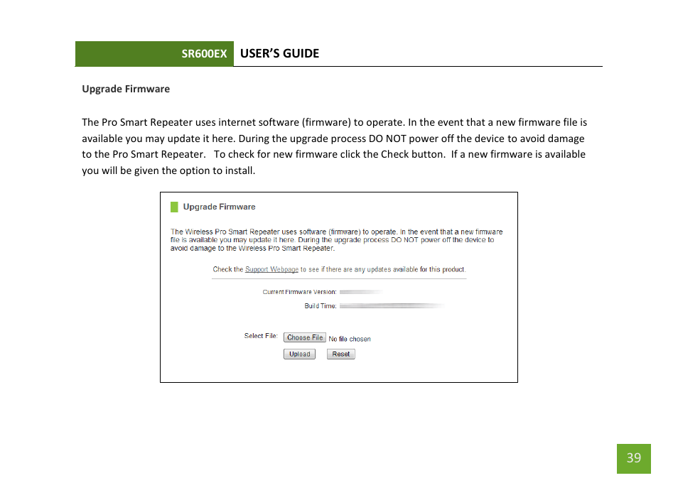 Upgrade firmware | Amped Wireless SR600EX - High Power Wireless-N 600mW Pro Range Extender User Manual | Page 40 / 59