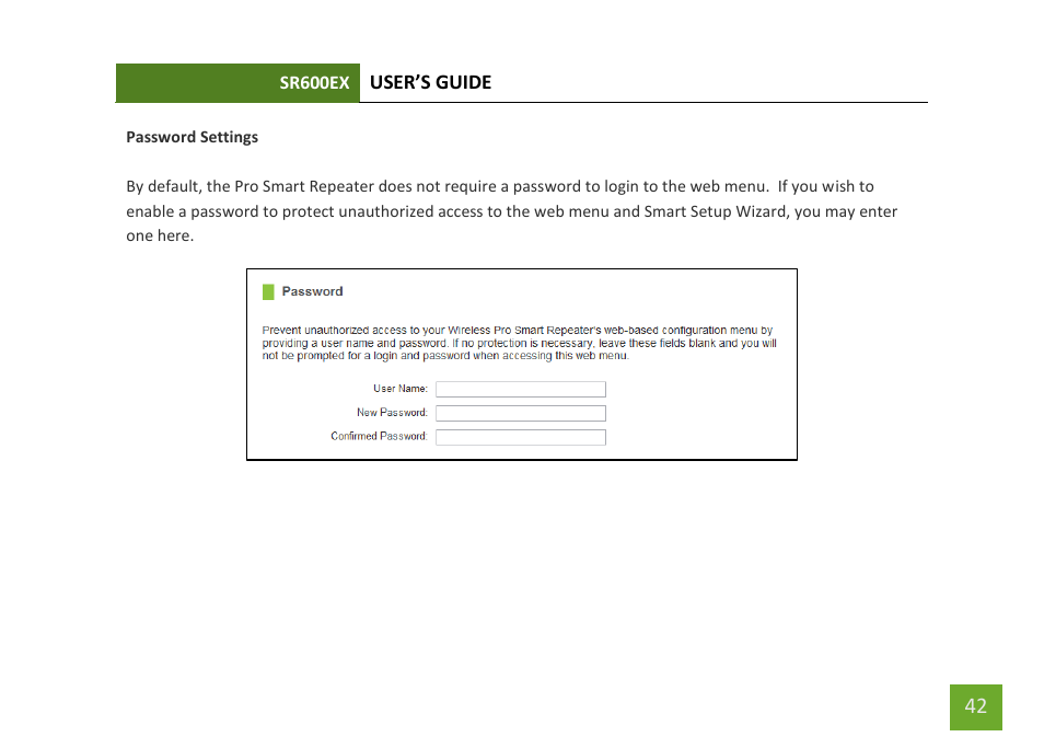 Password settings | Amped Wireless SR600EX - High Power Wireless-N 600mW Pro Range Extender User Manual | Page 43 / 59