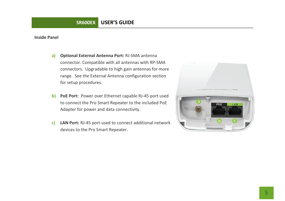 Inside panel | Amped Wireless SR600EX - High Power Wireless-N 600mW Pro Range Extender User Manual | Page 6 / 59