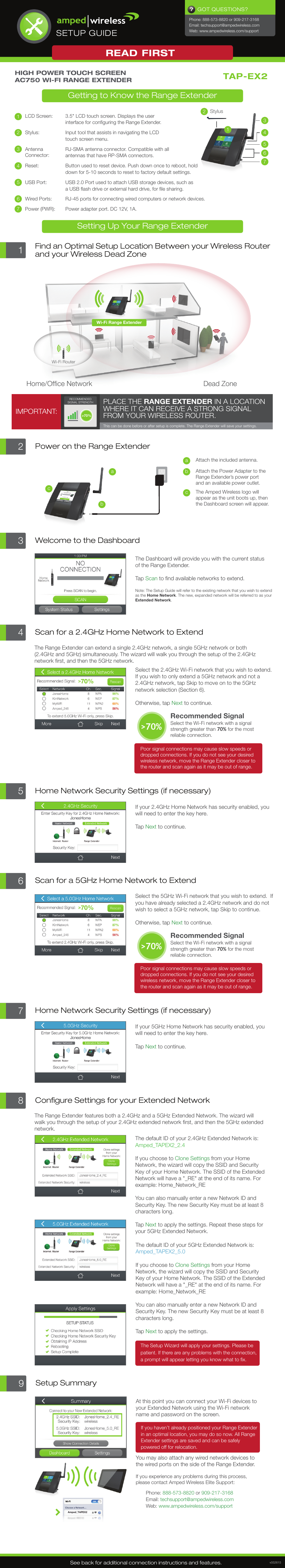 Amped Wireless TAP-EX2 - High Power Touch Screen AC750 Wi-Fi Range Extender User Manual | 2 pages