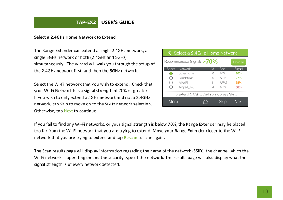 Select a 2.4ghz home network to extend | Amped Wireless TAP-EX2 - High Power Touch Screen AC750 Wi-Fi Range Extender User Manual | Page 11 / 134