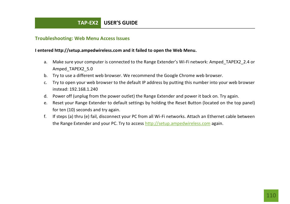 Amped Wireless TAP-EX2 - High Power Touch Screen AC750 Wi-Fi Range Extender User Manual | Page 111 / 134