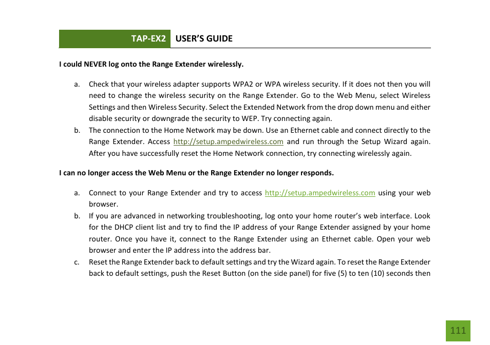 Amped Wireless TAP-EX2 - High Power Touch Screen AC750 Wi-Fi Range Extender User Manual | Page 112 / 134