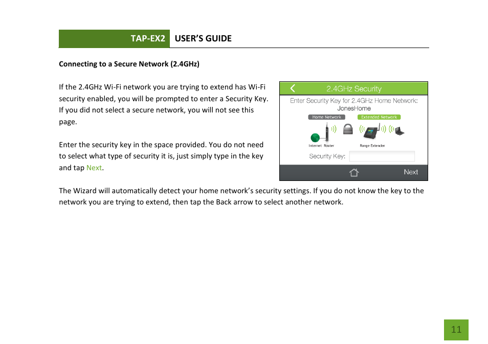 Connecting to a secure network (2.4ghz) | Amped Wireless TAP-EX2 - High Power Touch Screen AC750 Wi-Fi Range Extender User Manual | Page 12 / 134