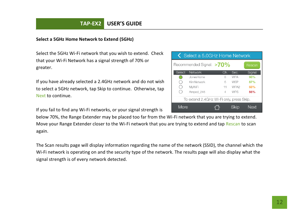 Select a 5ghz home network to extend | Amped Wireless TAP-EX2 - High Power Touch Screen AC750 Wi-Fi Range Extender User Manual | Page 13 / 134