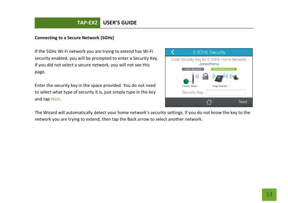 Connecting to a secure network (5ghz) | Amped Wireless TAP-EX2 - High Power Touch Screen AC750 Wi-Fi Range Extender User Manual | Page 14 / 134