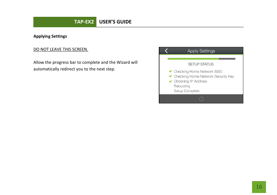 Applying settings | Amped Wireless TAP-EX2 - High Power Touch Screen AC750 Wi-Fi Range Extender User Manual | Page 17 / 134