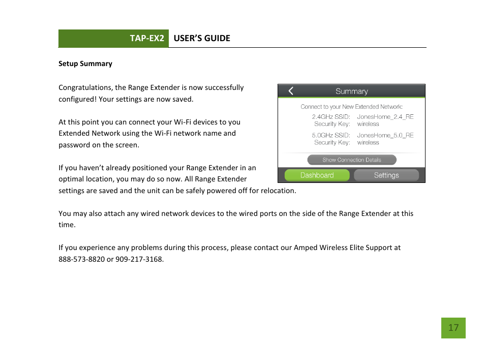 Setup summary | Amped Wireless TAP-EX2 - High Power Touch Screen AC750 Wi-Fi Range Extender User Manual | Page 18 / 134