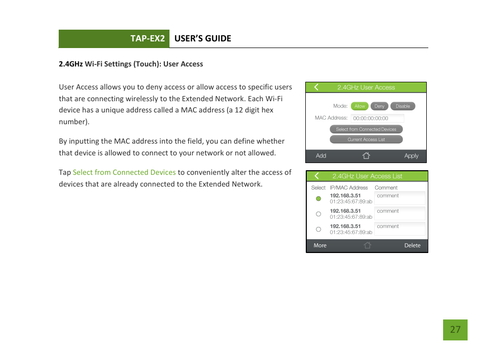 User access | Amped Wireless TAP-EX2 - High Power Touch Screen AC750 Wi-Fi Range Extender User Manual | Page 28 / 134