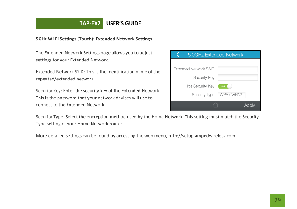 Extended network settings | Amped Wireless TAP-EX2 - High Power Touch Screen AC750 Wi-Fi Range Extender User Manual | Page 30 / 134