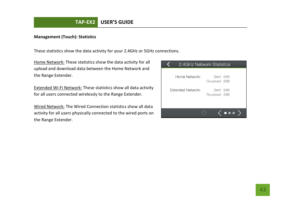 Statistics | Amped Wireless TAP-EX2 - High Power Touch Screen AC750 Wi-Fi Range Extender User Manual | Page 44 / 134