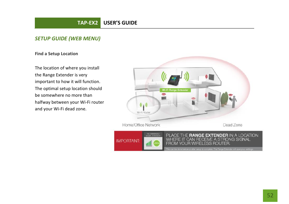 Setup guide (web menu) find a setup location | Amped Wireless TAP-EX2 - High Power Touch Screen AC750 Wi-Fi Range Extender User Manual | Page 53 / 134