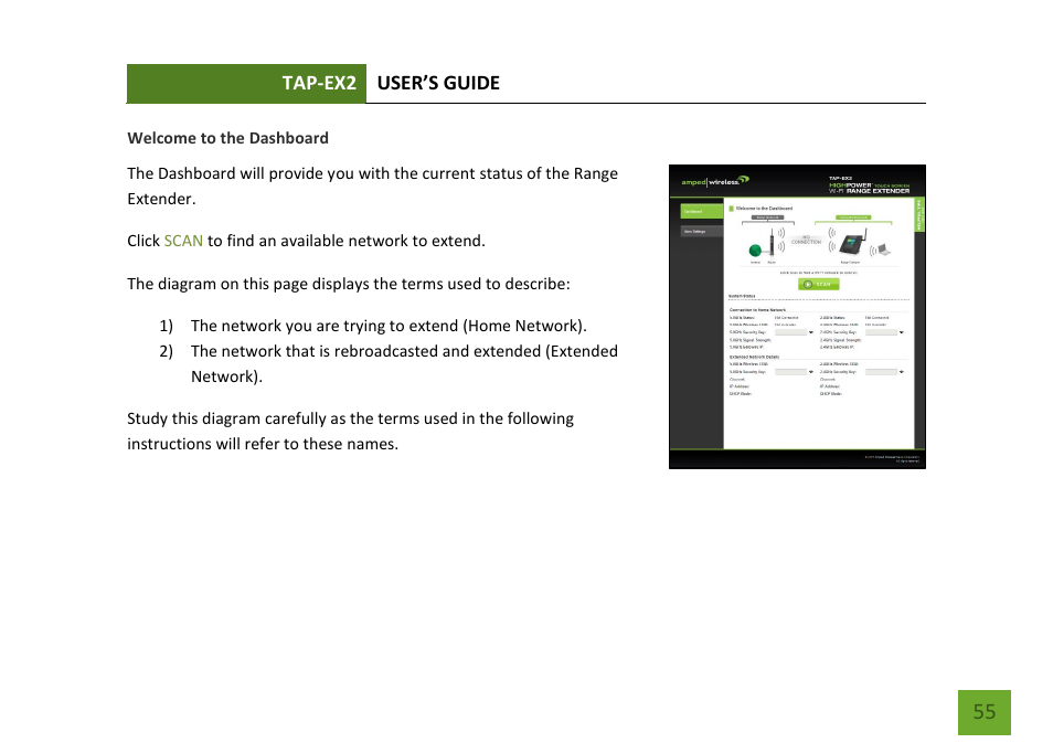 Welcome to the dashboard | Amped Wireless TAP-EX2 - High Power Touch Screen AC750 Wi-Fi Range Extender User Manual | Page 56 / 134