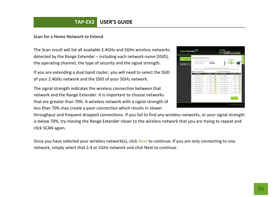 Scan for a home network to extend | Amped Wireless TAP-EX2 - High Power Touch Screen AC750 Wi-Fi Range Extender User Manual | Page 57 / 134
