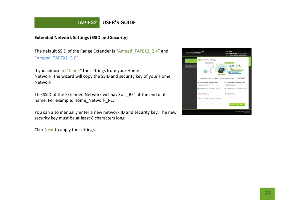 Extended network settings (ssid and security) | Amped Wireless TAP-EX2 - High Power Touch Screen AC750 Wi-Fi Range Extender User Manual | Page 59 / 134