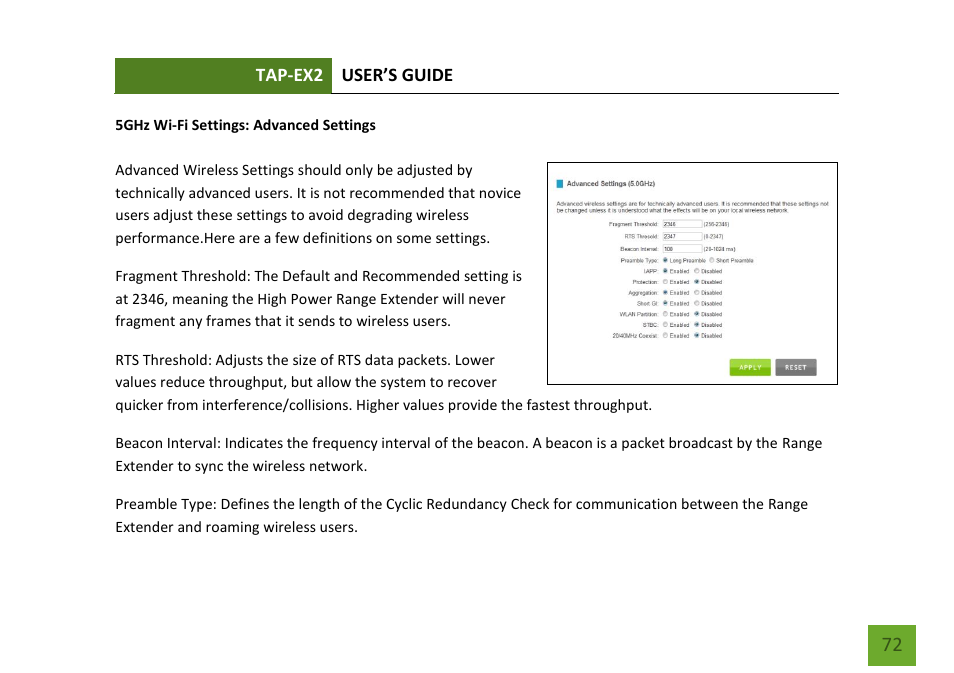 Advanced settings | Amped Wireless TAP-EX2 - High Power Touch Screen AC750 Wi-Fi Range Extender User Manual | Page 73 / 134