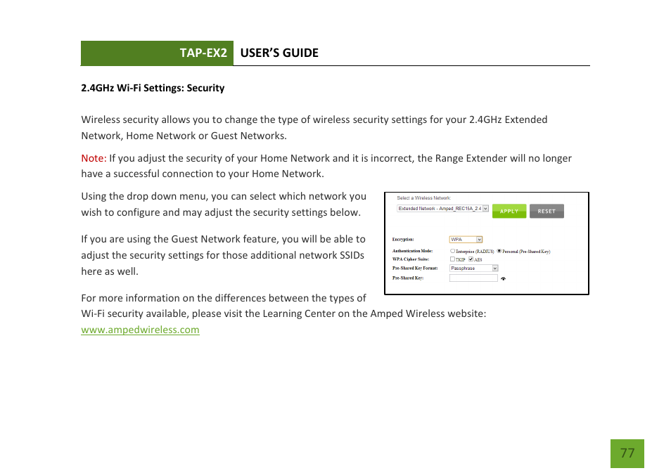 Security | Amped Wireless TAP-EX2 - High Power Touch Screen AC750 Wi-Fi Range Extender User Manual | Page 78 / 134