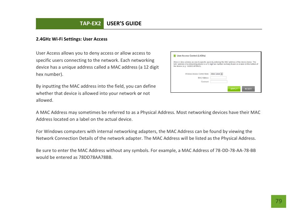 User access | Amped Wireless TAP-EX2 - High Power Touch Screen AC750 Wi-Fi Range Extender User Manual | Page 80 / 134