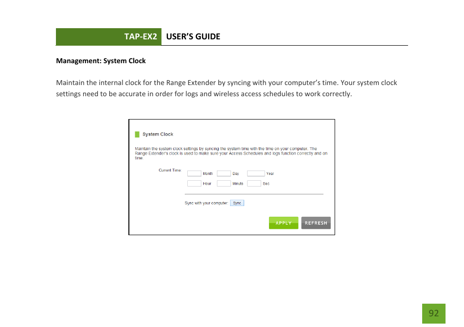 System clock | Amped Wireless TAP-EX2 - High Power Touch Screen AC750 Wi-Fi Range Extender User Manual | Page 93 / 134