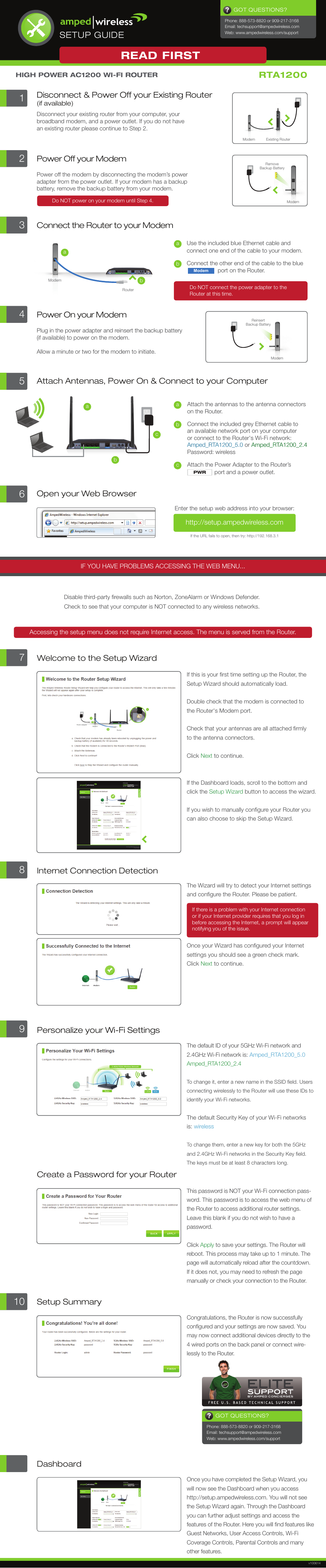 Amped Wireless RTA1200 - High Power AC1200 Wi-Fi Router User Manual | 2 pages