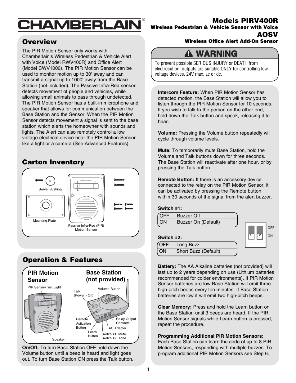 Chamberlain PIRV400R User Manual | 4 pages