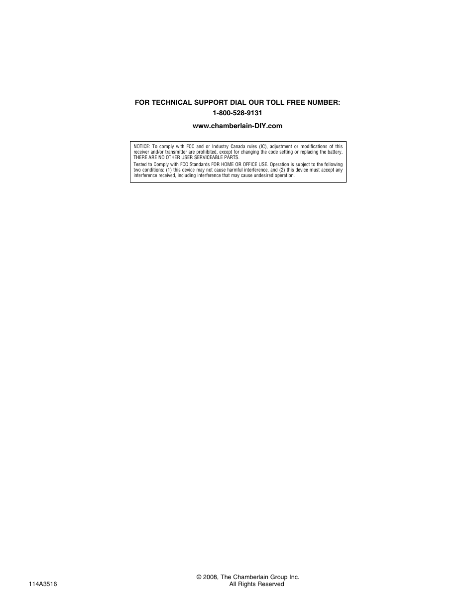 Technical support | Chamberlain PIRV400R User Manual | Page 4 / 4