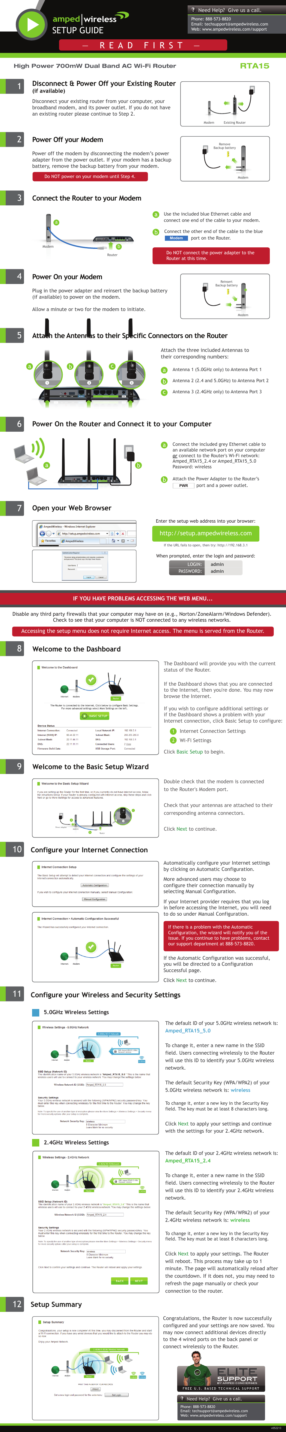 Amped Wireless RTA15 - High Power 700mW Dual Band AC Wi-Fi Router User Manual | 2 pages