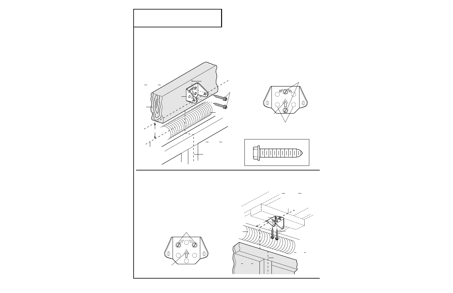 2) install the header bracket, Installation step 2, Fasten the header bracket to the wall | Fasten the header bracket to the ceiling, Install the header bracket, Hardware shown actual size | Chamberlain 1280 - 1/2 HP User Manual | Page 10 / 36