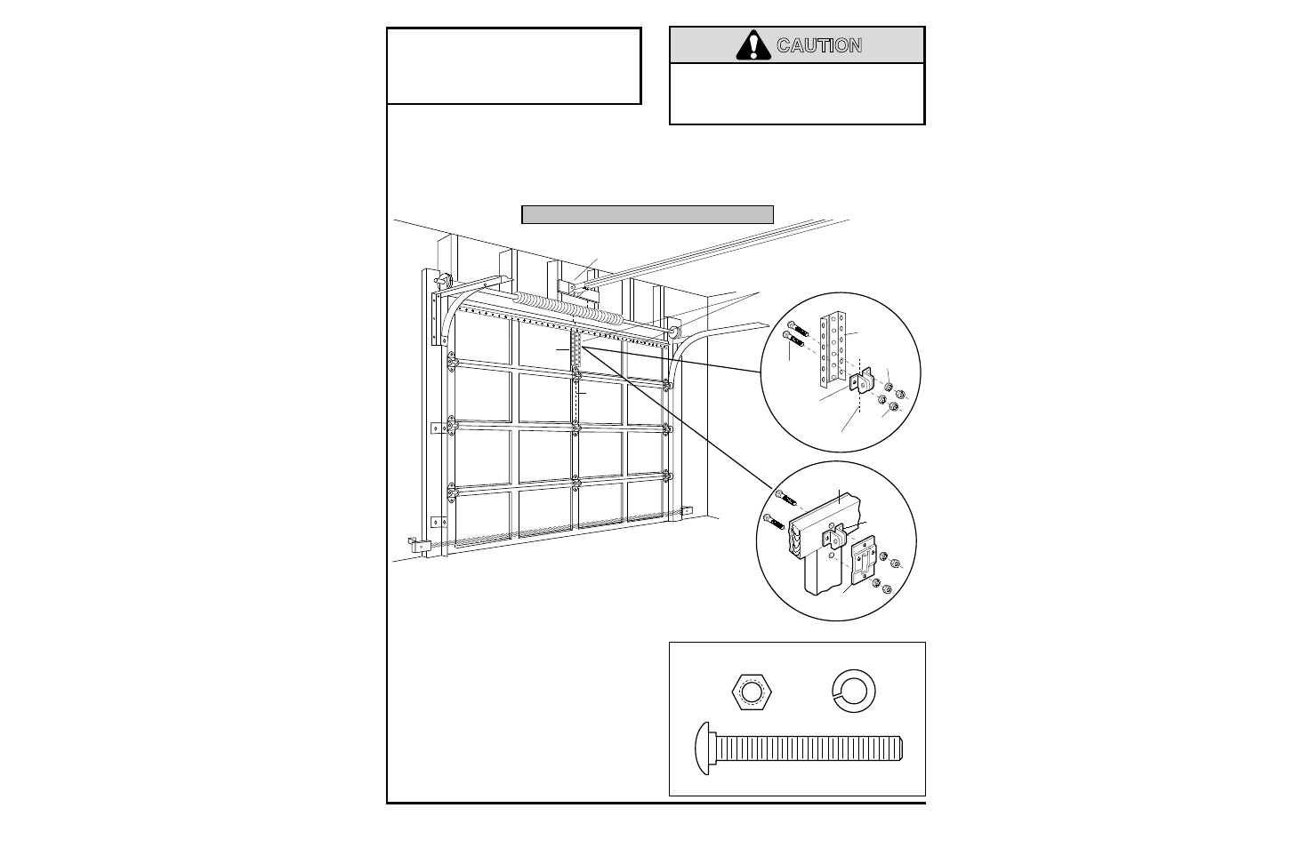 11) fasten door bracket, Sectional door installation procedure, Caution | Installation step 11, Fasten door bracket | Chamberlain 1280 - 1/2 HP User Manual | Page 20 / 36
