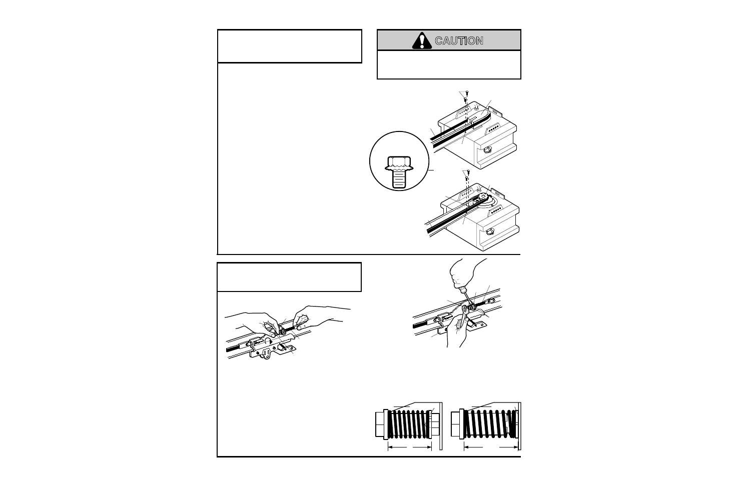 Assembly section, 1) attach the t-rail to the opener, 2) set the belt tension | Warning caution warning, Assembly step 1, Assembly step 2, Attach the t-rail to the opener, Set the belt tension, Figure a figure b, Figure c | Chamberlain 1280 - 1/2 HP User Manual | Page 6 / 36