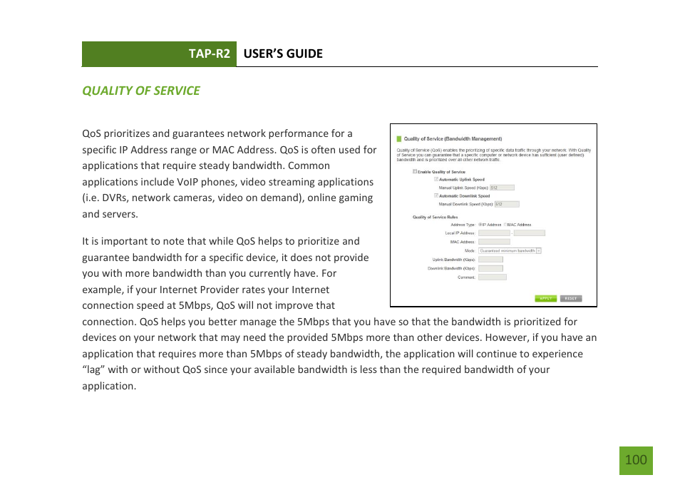 Quality of service | Amped Wireless TAP-R2 - High Power Touch Screen AC750 Wi-Fi Router User Manual | Page 101 / 149
