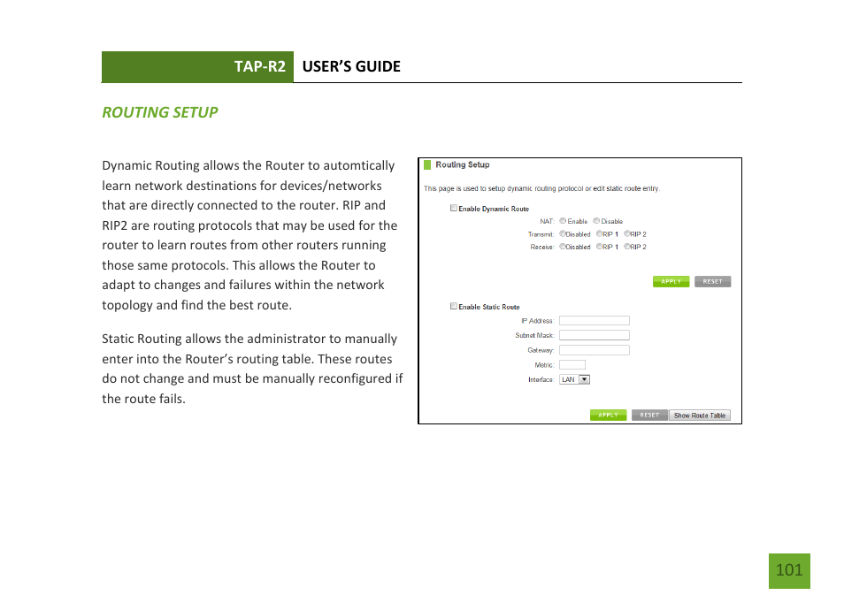 Routing setup | Amped Wireless TAP-R2 - High Power Touch Screen AC750 Wi-Fi Router User Manual | Page 102 / 149
