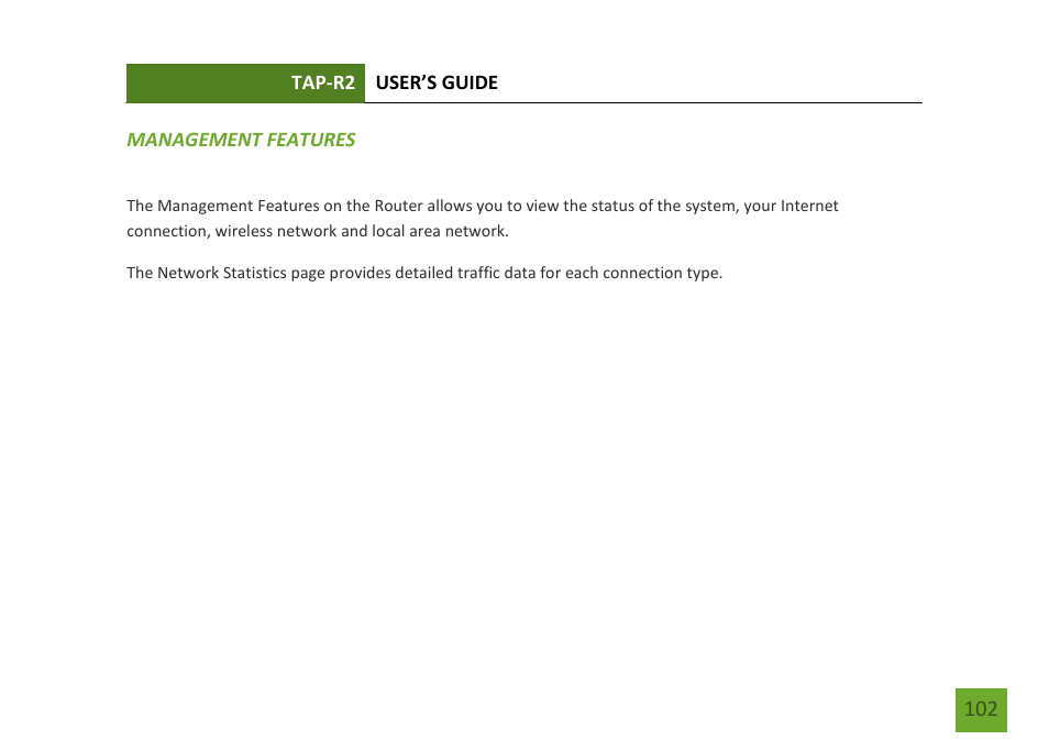 Management features | Amped Wireless TAP-R2 - High Power Touch Screen AC750 Wi-Fi Router User Manual | Page 103 / 149