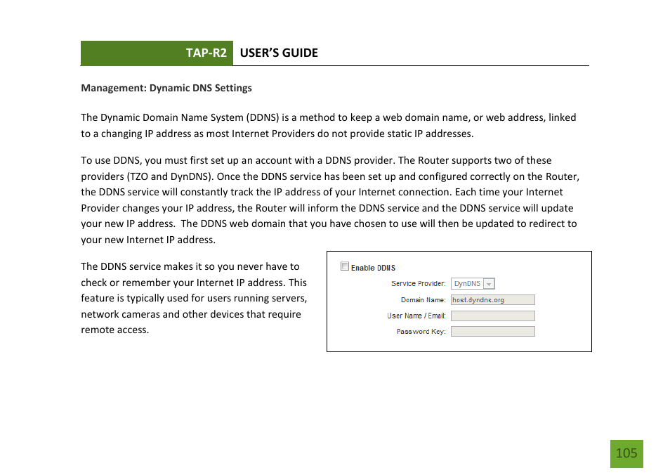 Dynamic dns settings | Amped Wireless TAP-R2 - High Power Touch Screen AC750 Wi-Fi Router User Manual | Page 106 / 149