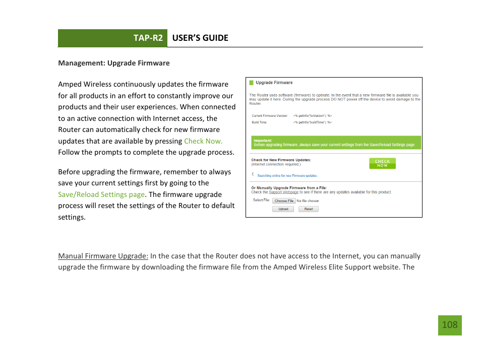 Upgrade firmware | Amped Wireless TAP-R2 - High Power Touch Screen AC750 Wi-Fi Router User Manual | Page 109 / 149