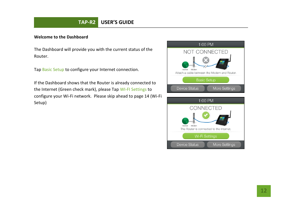 Welcome to the dashboard | Amped Wireless TAP-R2 - High Power Touch Screen AC750 Wi-Fi Router User Manual | Page 13 / 149