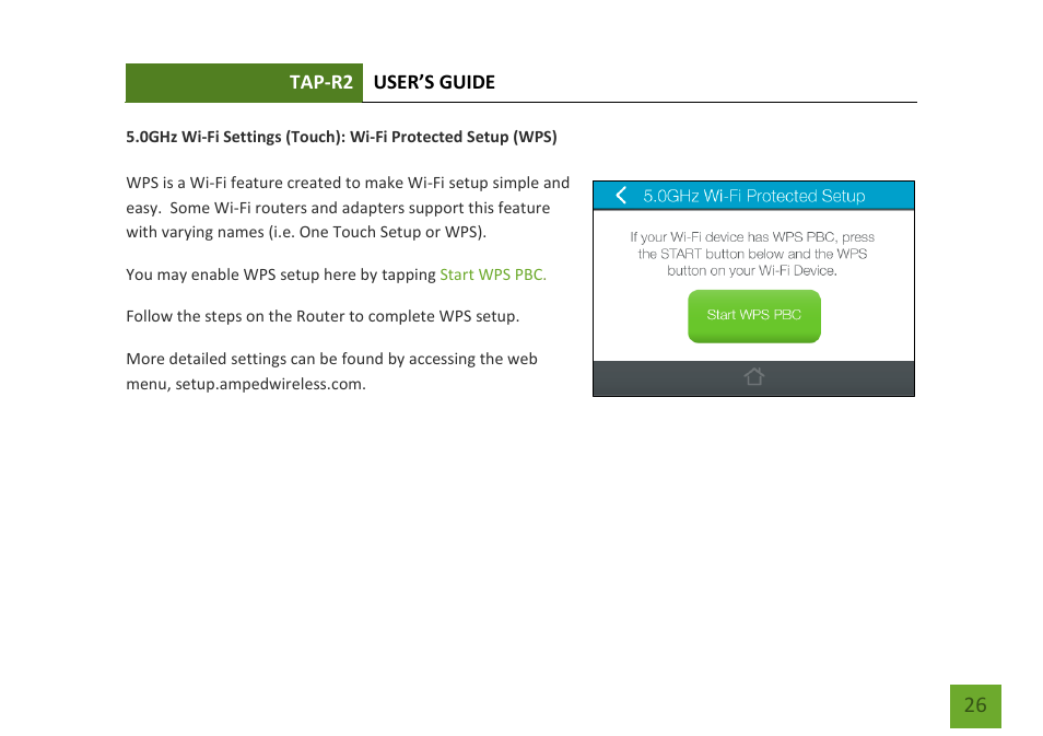 Wi-fi protected setup (wps) | Amped Wireless TAP-R2 - High Power Touch Screen AC750 Wi-Fi Router User Manual | Page 27 / 149