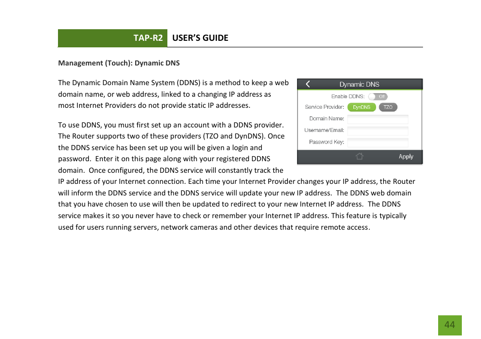 Dynamic dns | Amped Wireless TAP-R2 - High Power Touch Screen AC750 Wi-Fi Router User Manual | Page 45 / 149