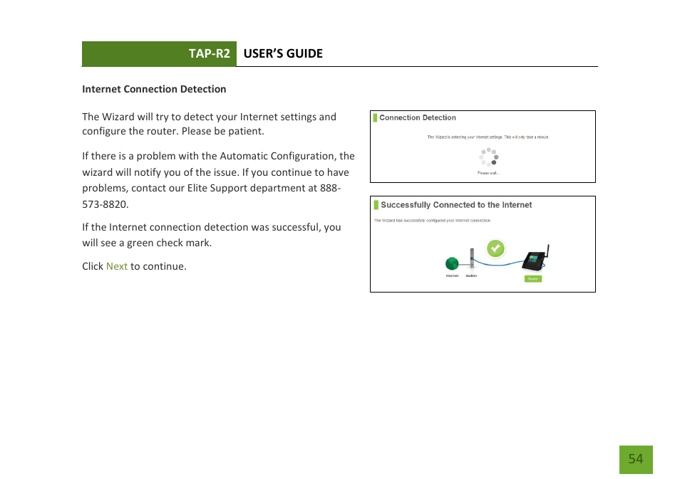 Internet connection detection | Amped Wireless TAP-R2 - High Power Touch Screen AC750 Wi-Fi Router User Manual | Page 55 / 149