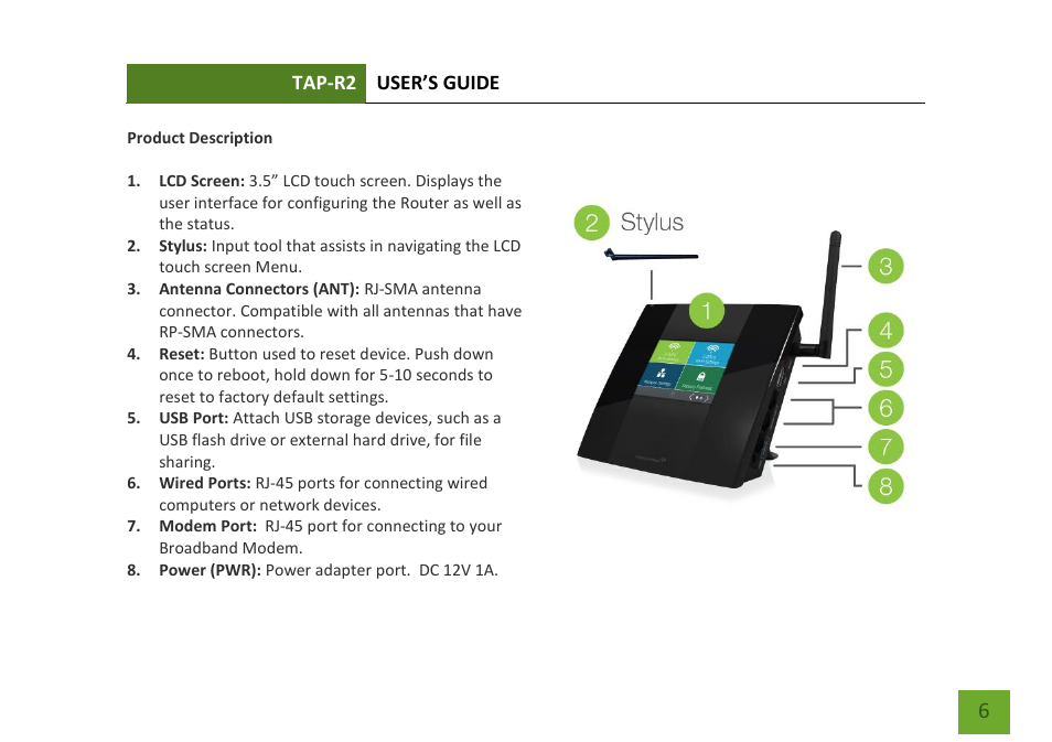 Product description | Amped Wireless TAP-R2 - High Power Touch Screen AC750 Wi-Fi Router User Manual | Page 7 / 149