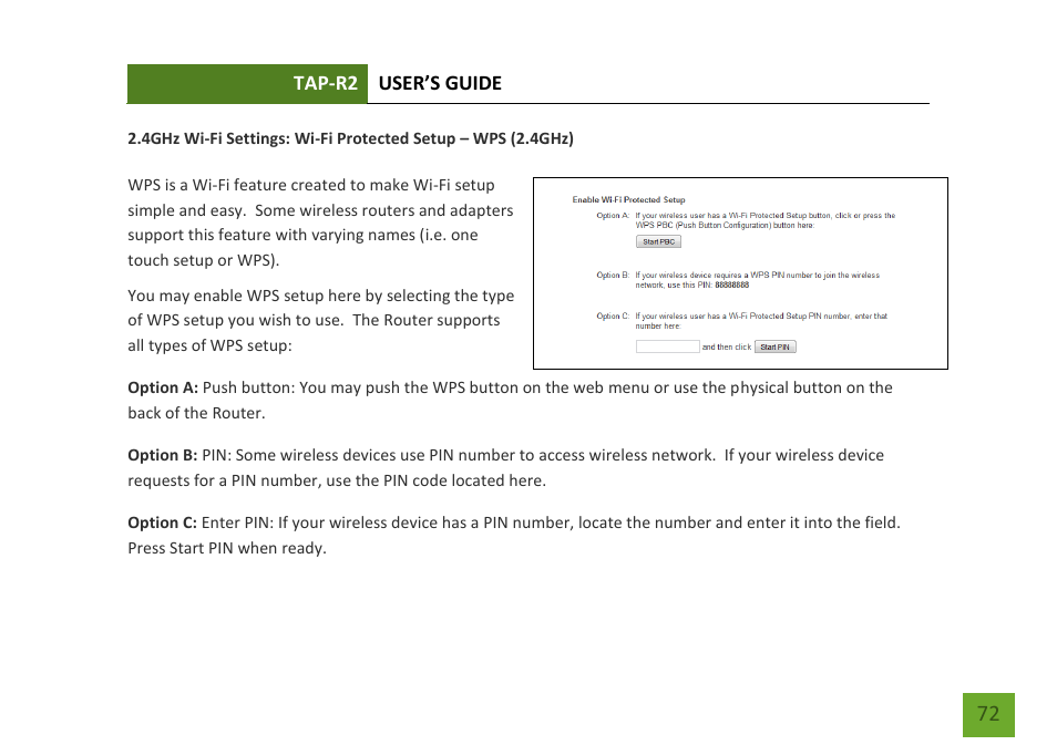 Wi-fi protected setup – wps (2.4ghz) | Amped Wireless TAP-R2 - High Power Touch Screen AC750 Wi-Fi Router User Manual | Page 73 / 149