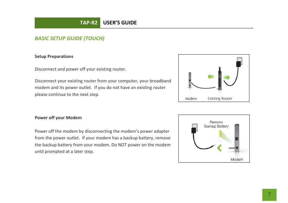 Basic setup guide (touch menu), Setup preparations | Amped Wireless TAP-R2 - High Power Touch Screen AC750 Wi-Fi Router User Manual | Page 8 / 149