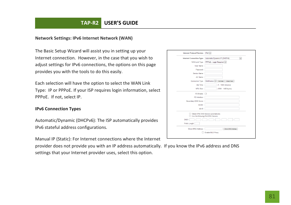 Ipv6 internet network (wan) | Amped Wireless TAP-R2 - High Power Touch Screen AC750 Wi-Fi Router User Manual | Page 82 / 149